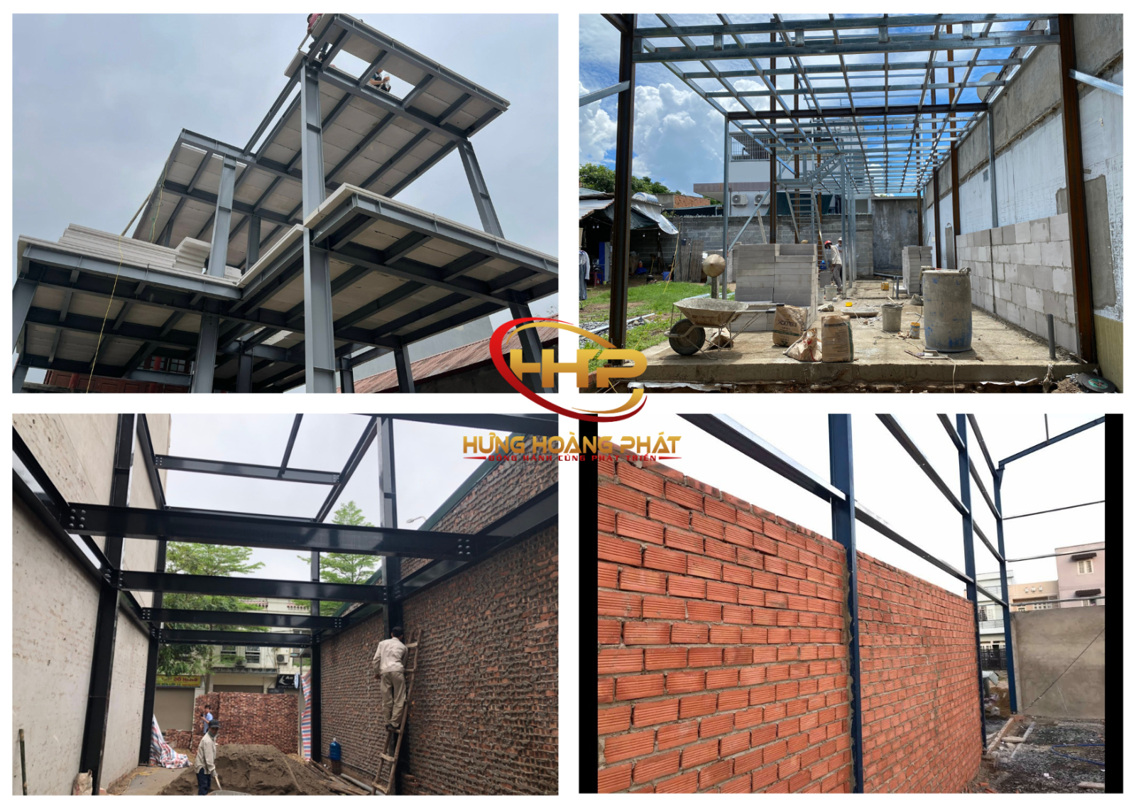 Thi công Nhà thép tiền chế kết hợp với tường gạch